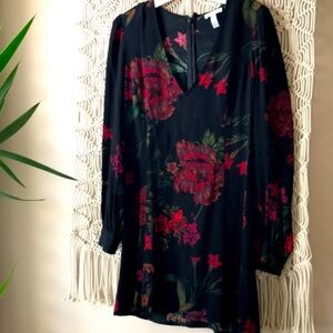 Leith XS floral mini dress in black & red